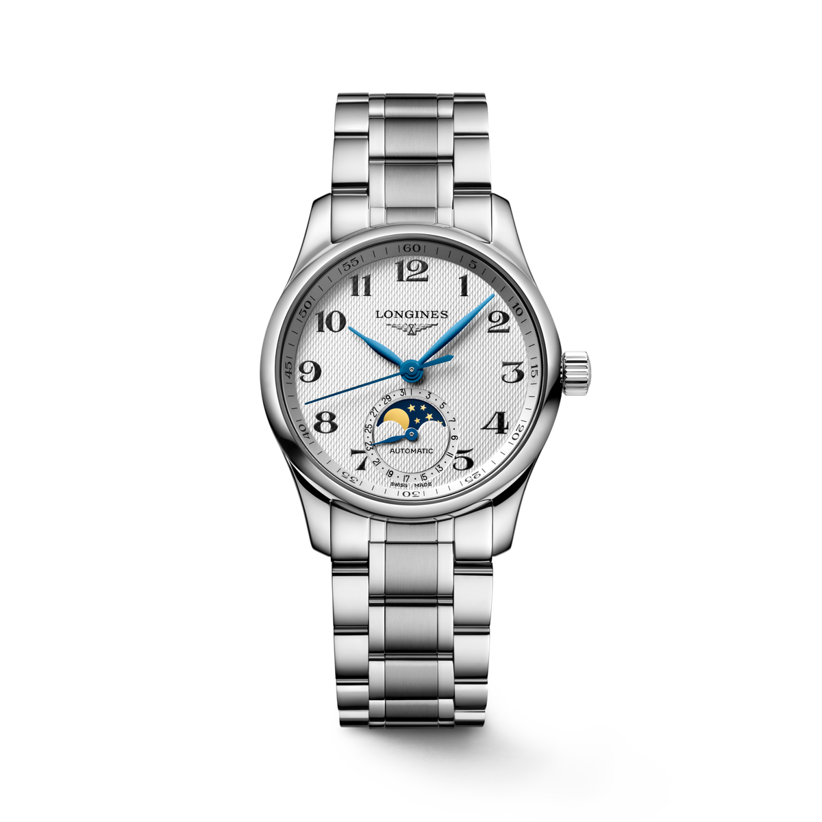 Longines Master Collection Moonphase 34.00mm Automatic Silver "barleycorn" Dial Stainless Steel Bracelet Watch