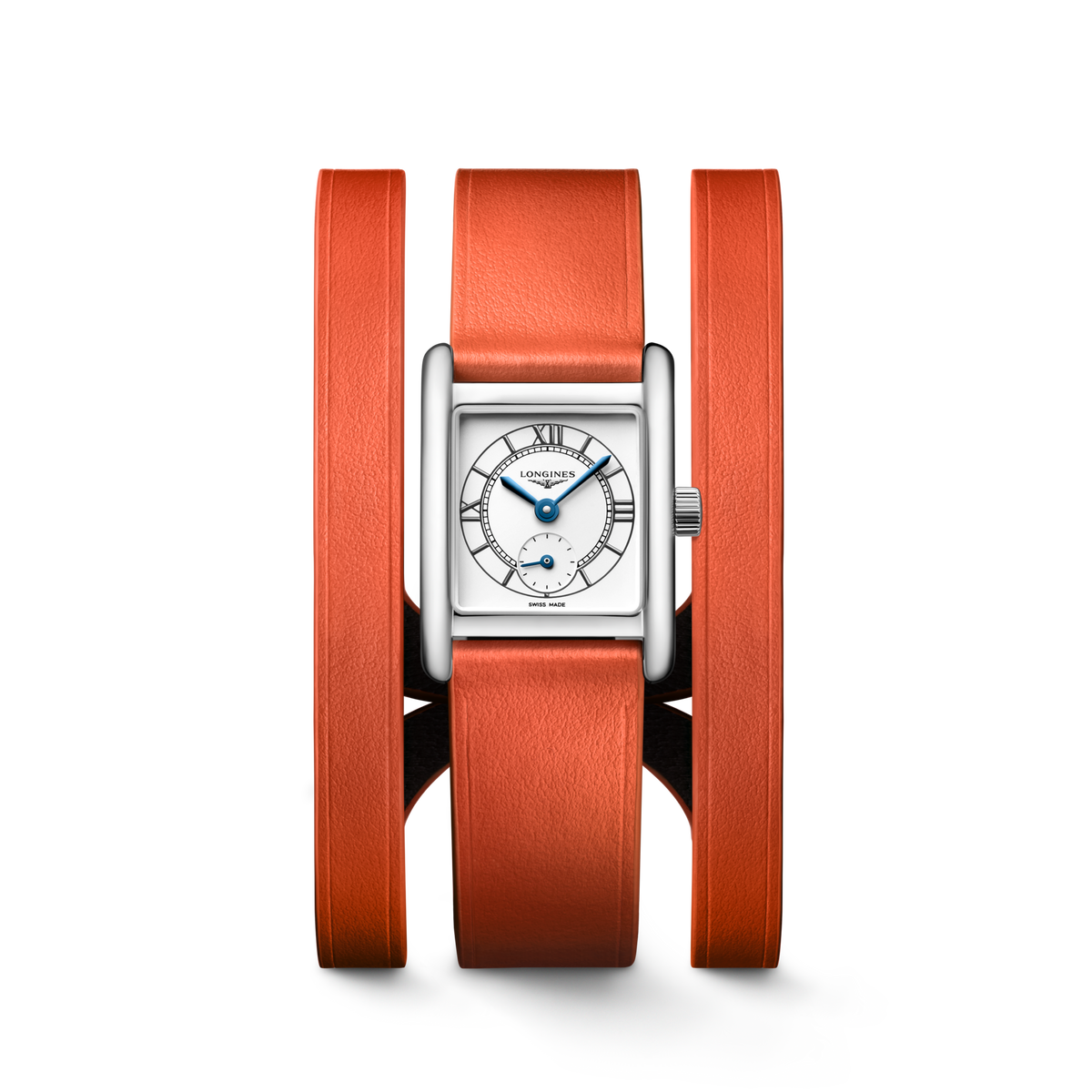 Longines Mini DolceVita 21.50 x 29.00mm Quartz Opaline Ivory Dial Orange Leather Strap Watch