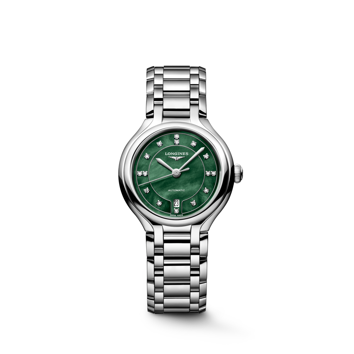 Longines PrimaLuna 30.00mm Automatic Vivid Green mother-of-pearl Dial Stainless Steel Bracelet Watch