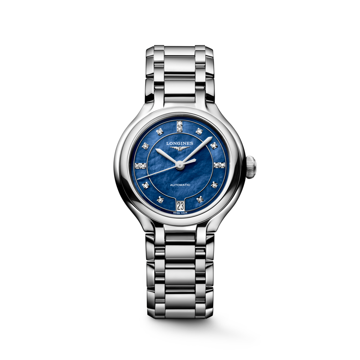 Longines PrimaLuna 34.00mm Automatic Luminous Blue mother-of-pearl Dial Stainless Steel Bracelet Watch