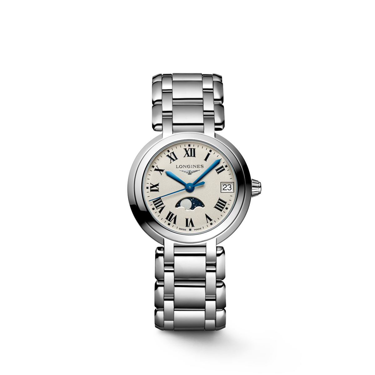 Longines PrimaLuna 30.50mm Quartz Opaline Ivory Dial Stainless Steel Bracelet Watch