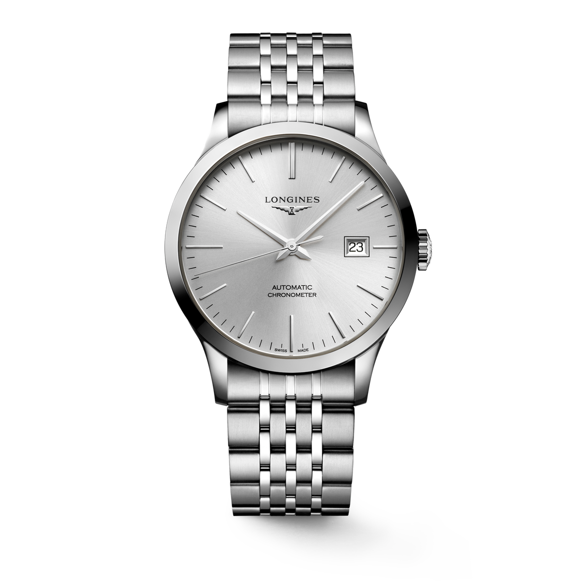 Longines Record 40.00mm Automatic Sunray silver Dial Stainless Steel Bracelet Watch
