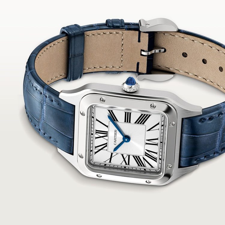 Cartier Santos 38.0 x 27.5mm Quartz silver Dial Blue Alligator and Leather Strap Watch