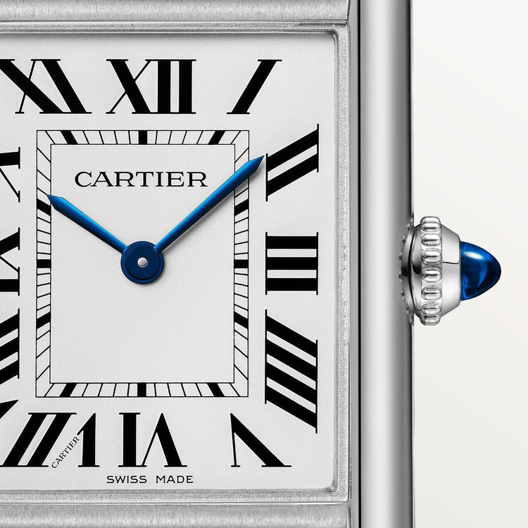 Cartier Tank 33.7 x 25.5mm Quartz silvered Dial Black Calfskin Leather Strap Watch
