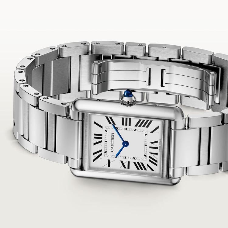 Cartier Tank 33.7 x 25.5mm Quartz Silvered Dial Steel Bracelet Watch