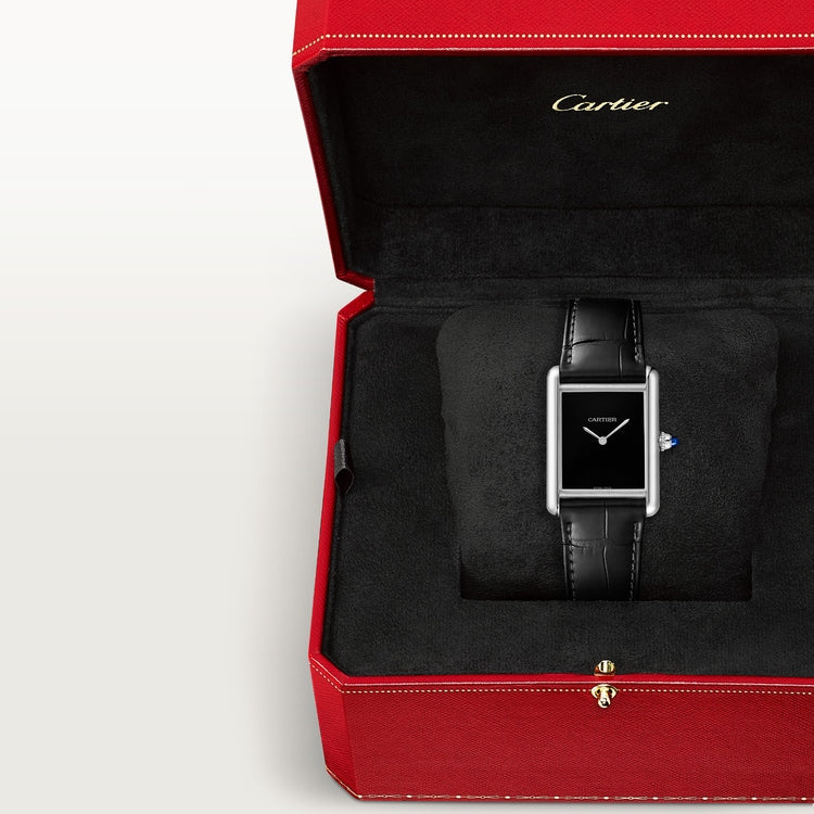 Cartier Tank 33.7 x 25.5mm Quartz lacquered Dial Leather Strap Watch