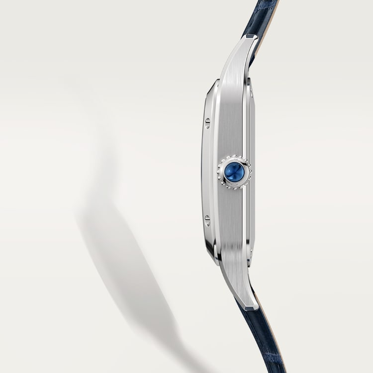 Cartier Santos 38.0 x 27.5mm Quartz silver Dial Blue Alligator and Leather Strap Watch