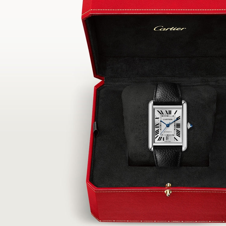 Cartier Tank 41.0 x 31.0mm Automatic Silvered Dial Calfskin Leather Strap Watch