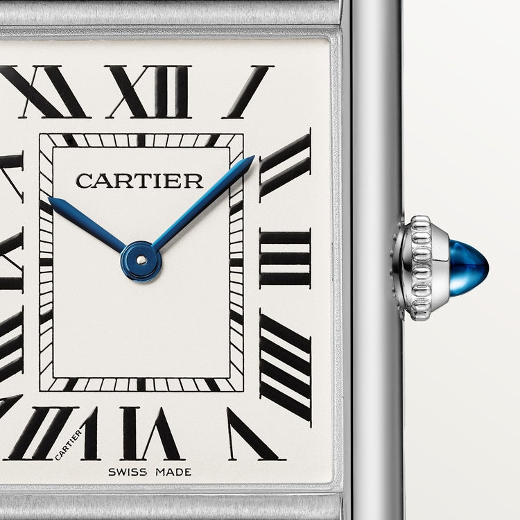 Cartier Tank 33.7 x 25.5mm Quartz silvered Dial Calfskin Leather Strap Watch