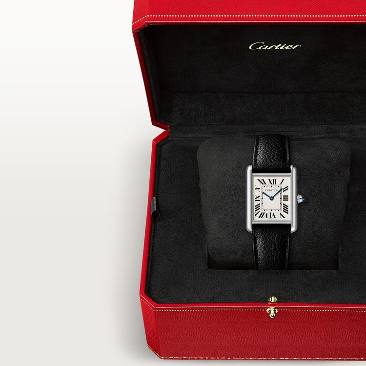 Cartier Tank 33.7 x 25.5mm Quartz silvered Dial Calfskin Leather Strap Watch