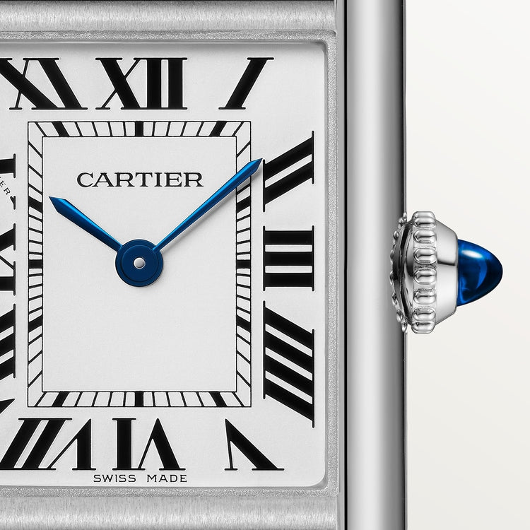 Cartier Tank 29.5 x 22.0mm Quartz silvered Dial Black Calfskin Leather Strap Watch