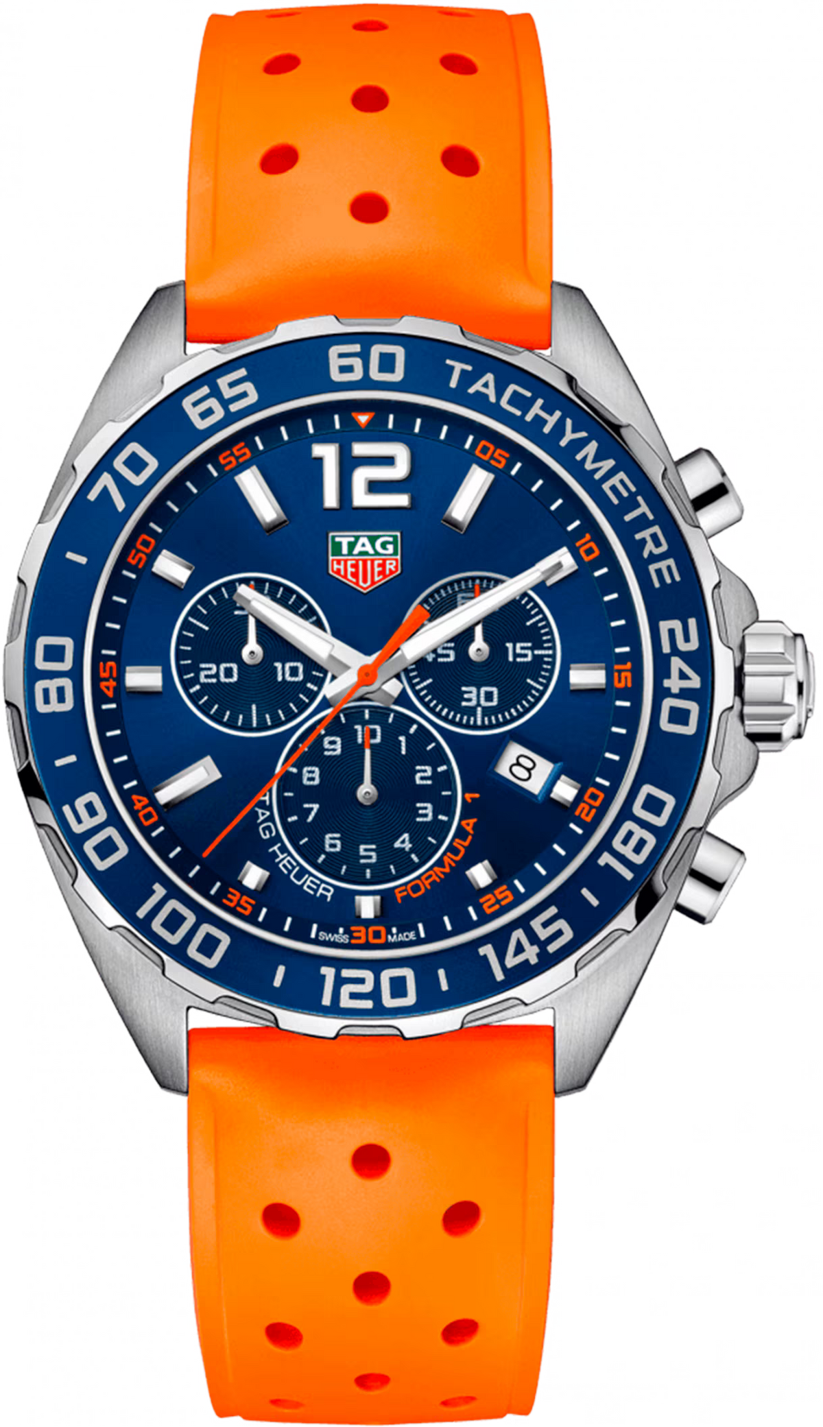 TAG Heuer Formula 1 43mm Quartz Blue Sunray brushed Dial Orange Rubber Watch