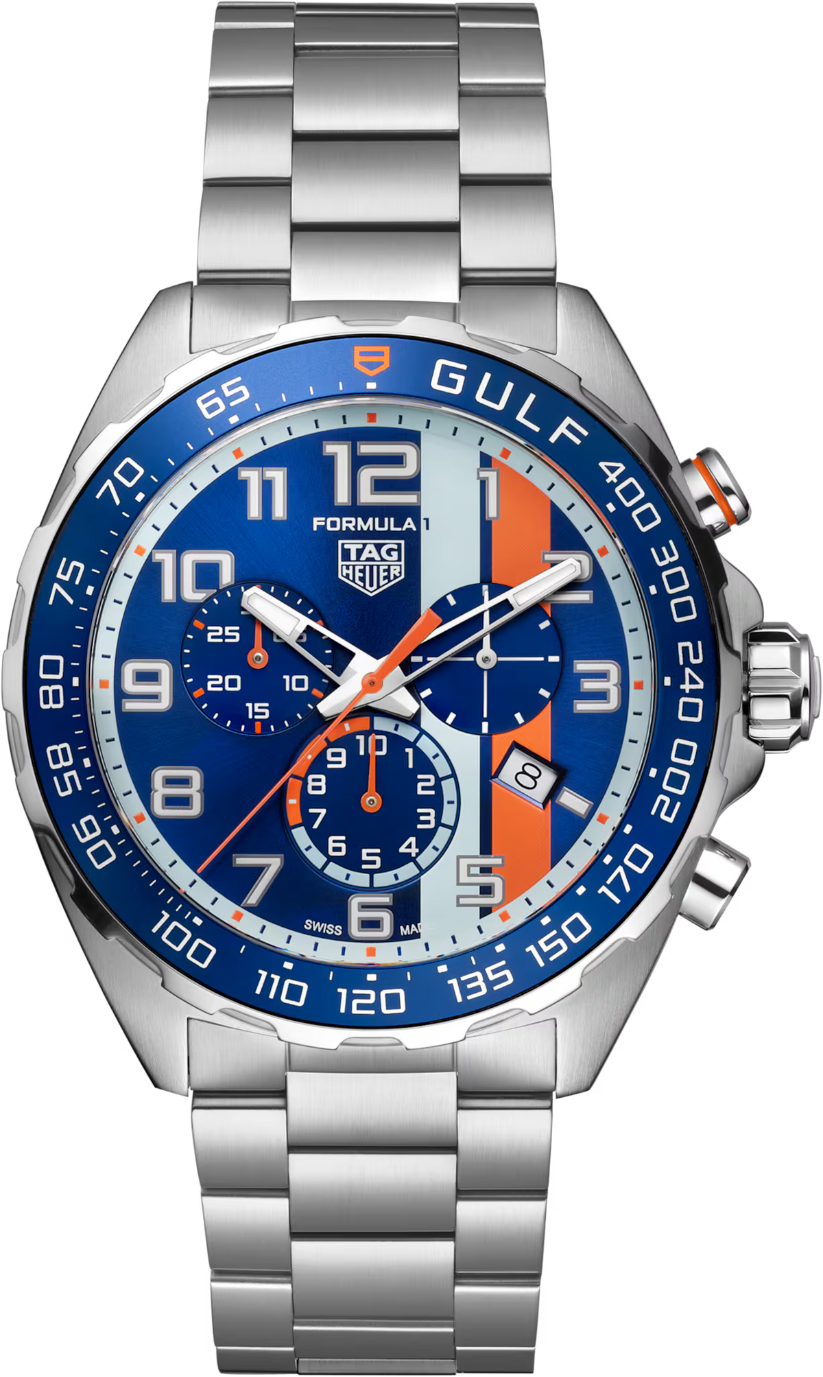 TAG Heuer Formula 1 43mm Quartz Blue & Orange Sunray brushed Dial Silver Steel Watch