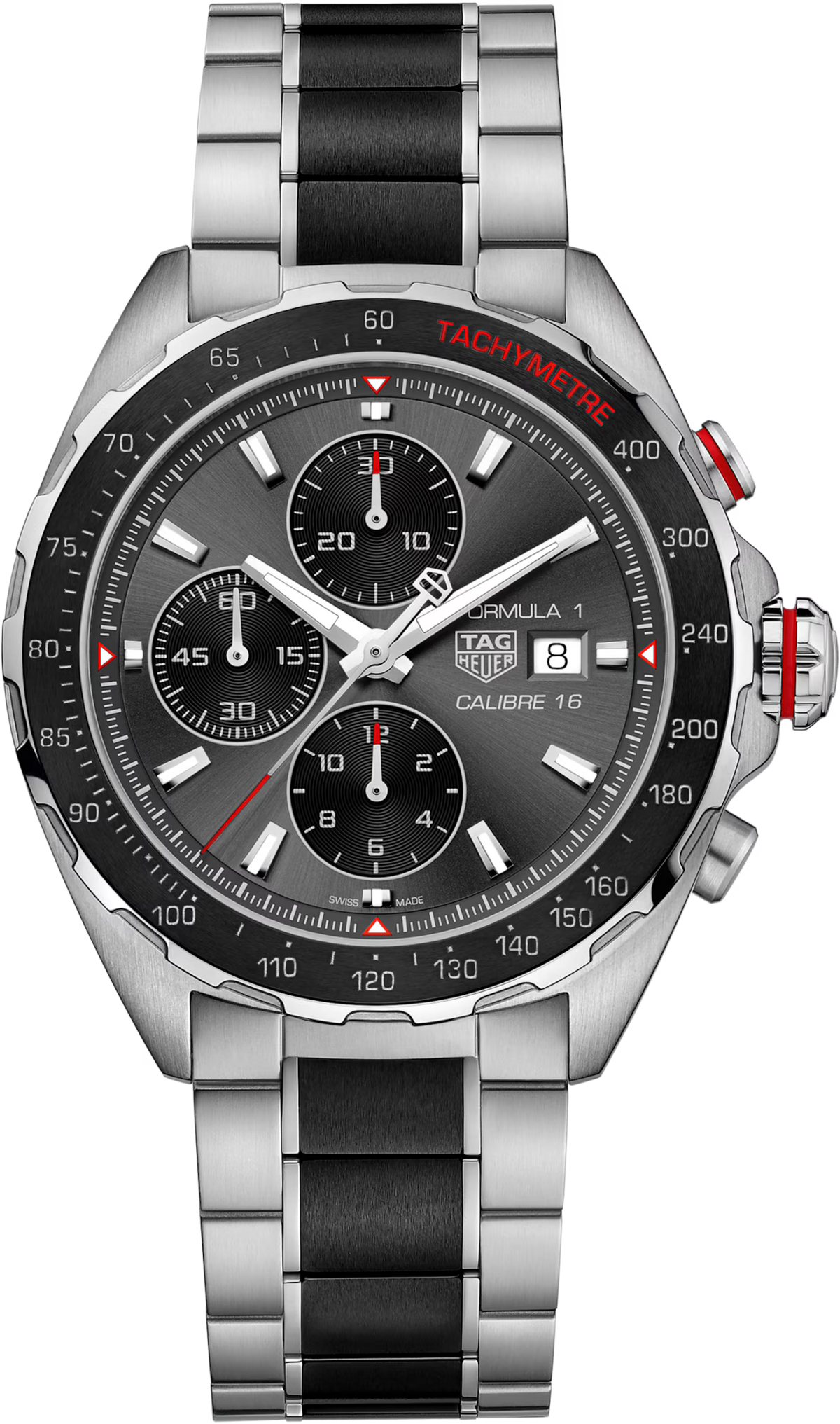 TAG Heuer Formula 1 44mm Automatic Grey Sunray brushed Dial Silver & black Steel & ceramic Watch