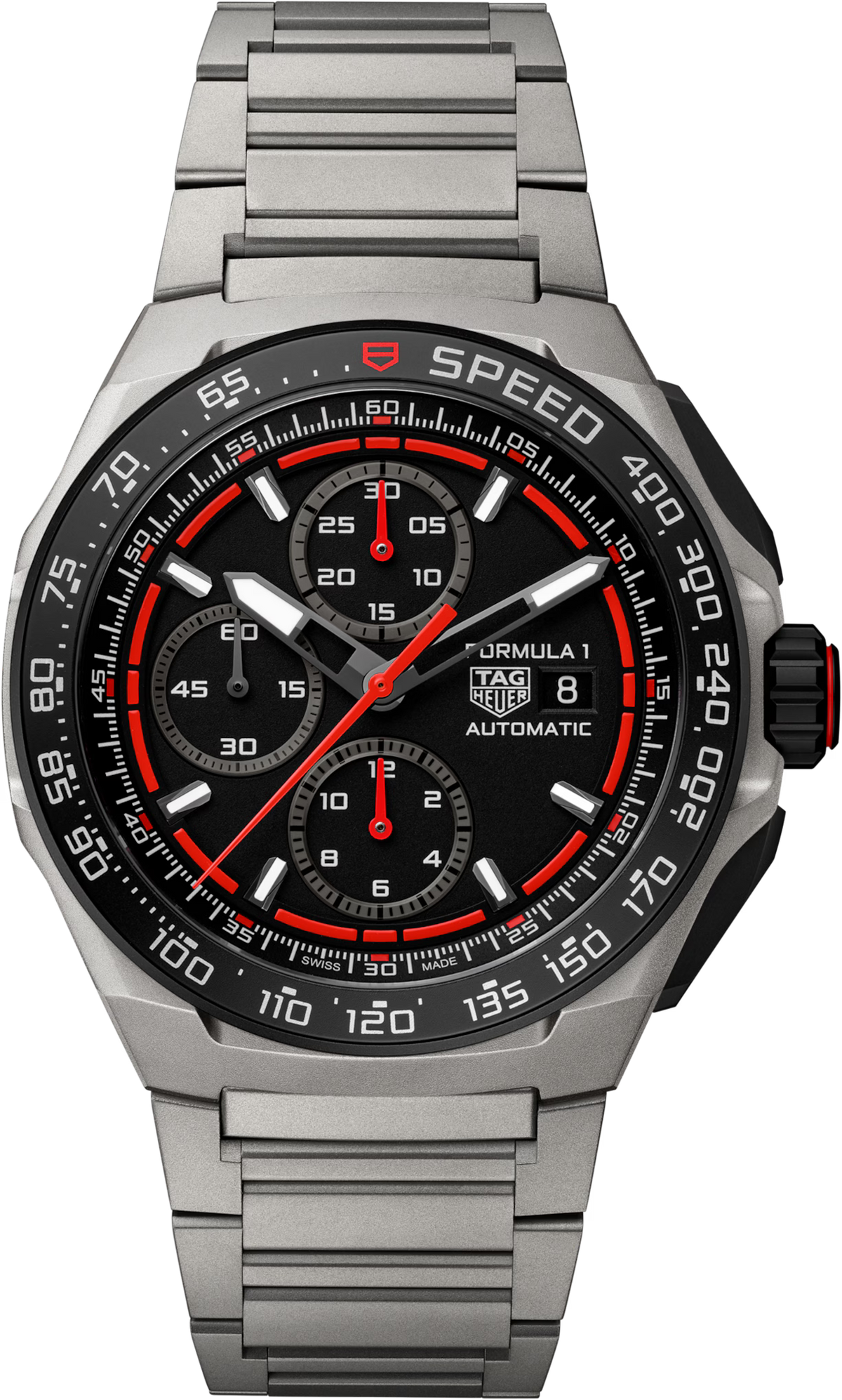 TAG Heuer Formula 1 44mm Automatic Black & Red Opalin Dial Silver Titanium Watch