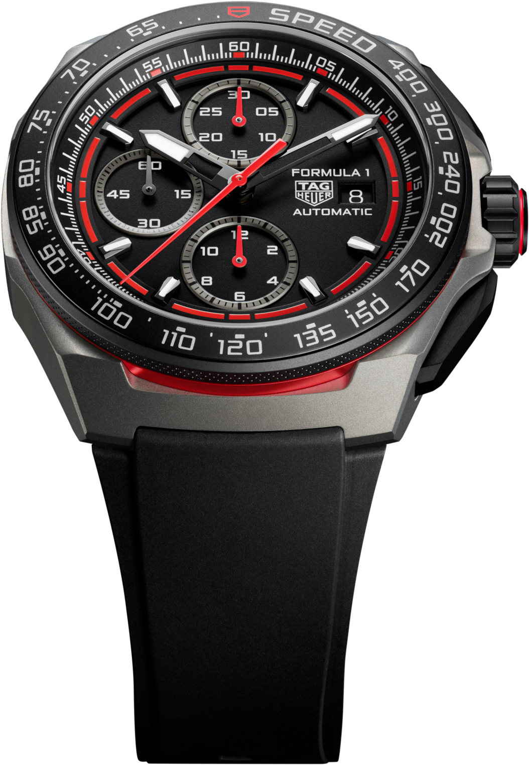 TAG Heuer Formula 1 44mm Automatic Black & Red Opalin Dial Black Rubber Watch