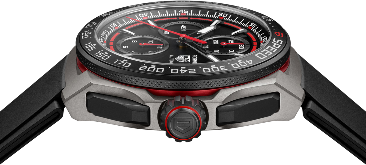 TAG Heuer Formula 1 44mm Automatic Black & Red Opalin Dial Black Rubber Watch