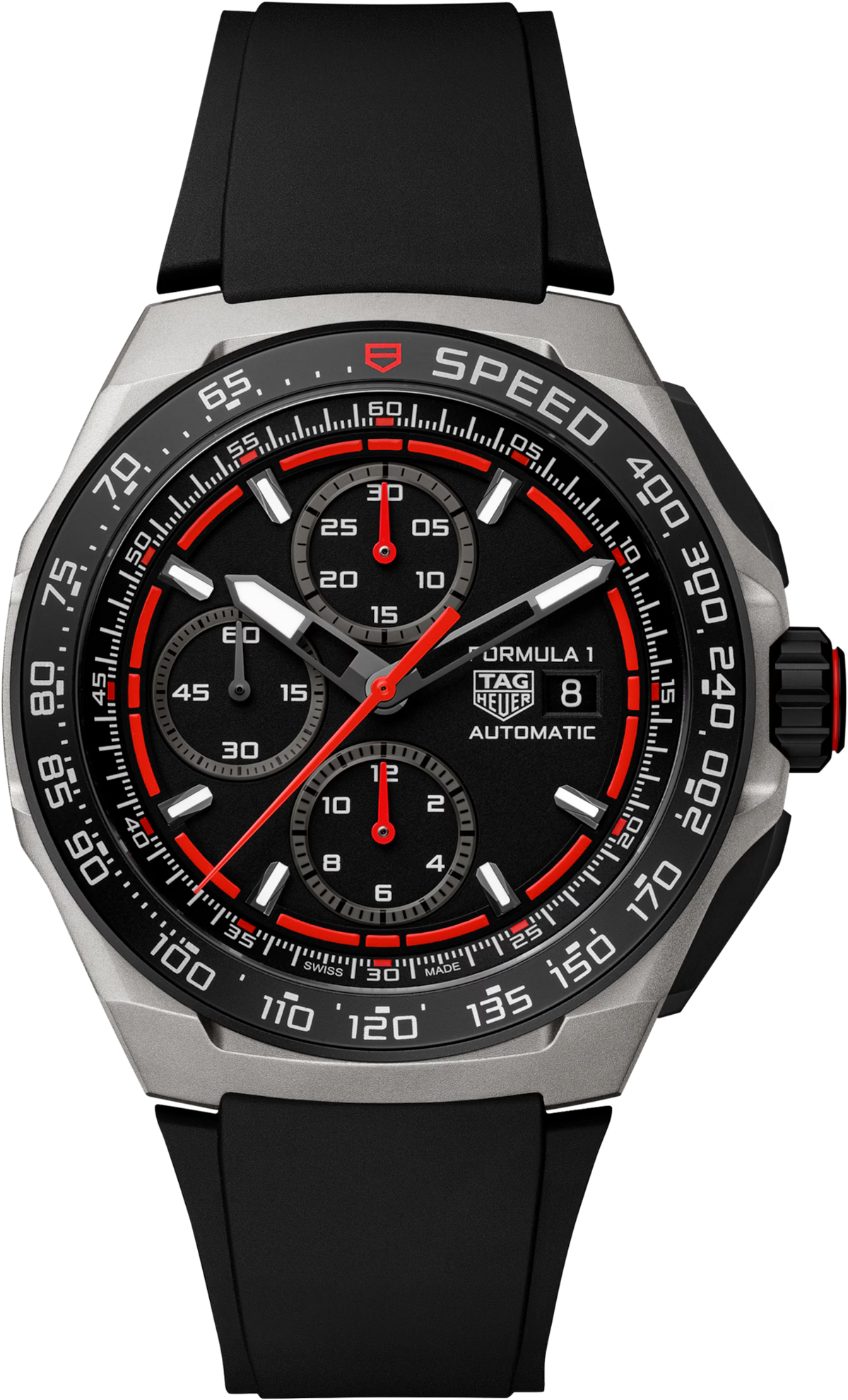 TAG Heuer Formula 1 44mm Automatic Black & Red Opalin Dial Black Rubber Watch