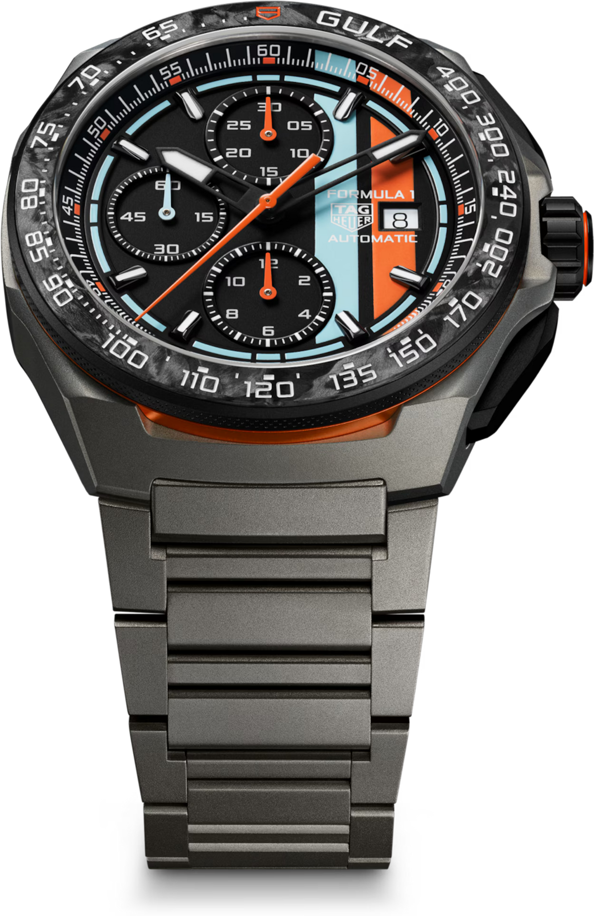 [SIMCHA-TOP500:TAG-HEUER:CBZ208B.BF0009:05] TAG Heuer Formula 1 Chronograph x Gulf CBZ208B.BF0009 Automatic, 44 mm, Titanium coated with black DLC