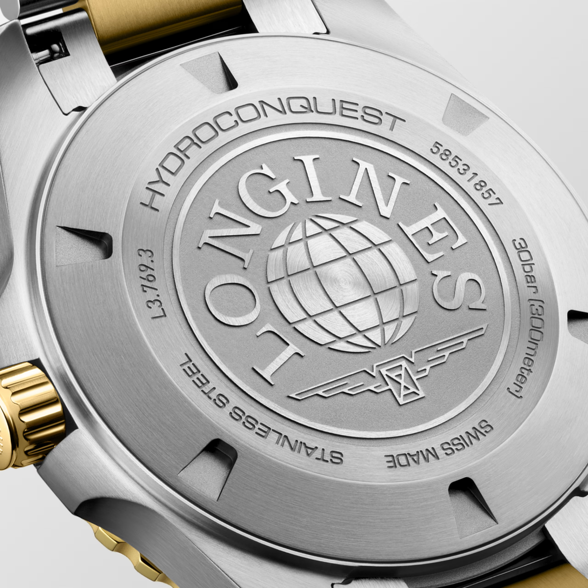 Longines HydroConquest 42.00mm Quartz Black sandblasted Dial Yellow Stainless Steel Bracelet Watch