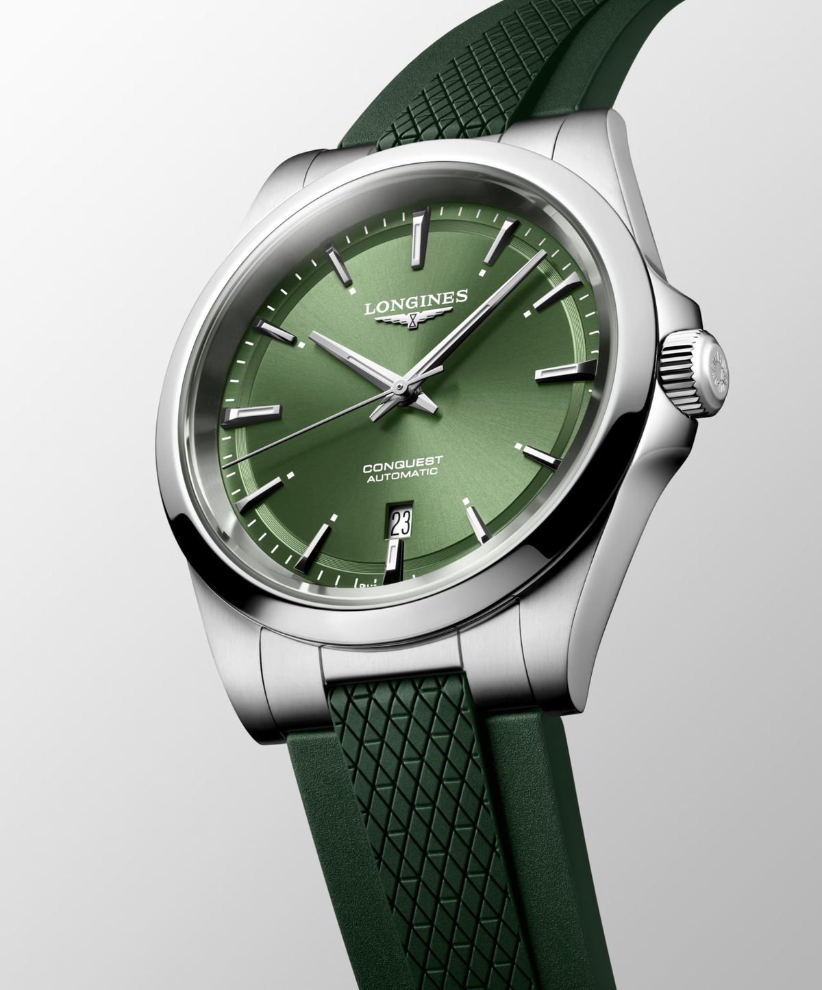 Longines Conquest 41.00mm Automatic Sunray green Dial Green Rubber Strap Watch
