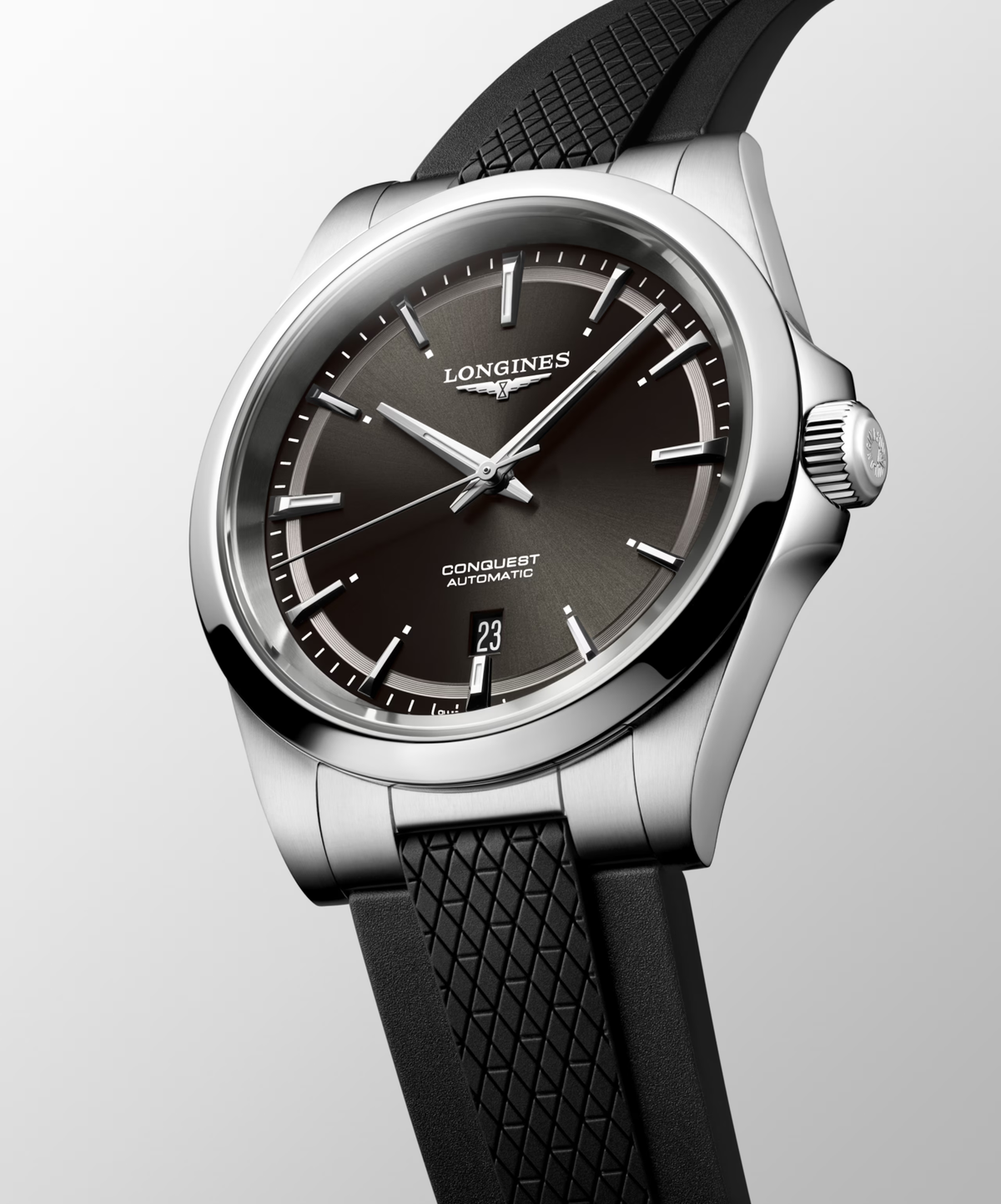 Longines Conquest 41.00mm Automatic Sunray black Dial Black Rubber Strap Watch