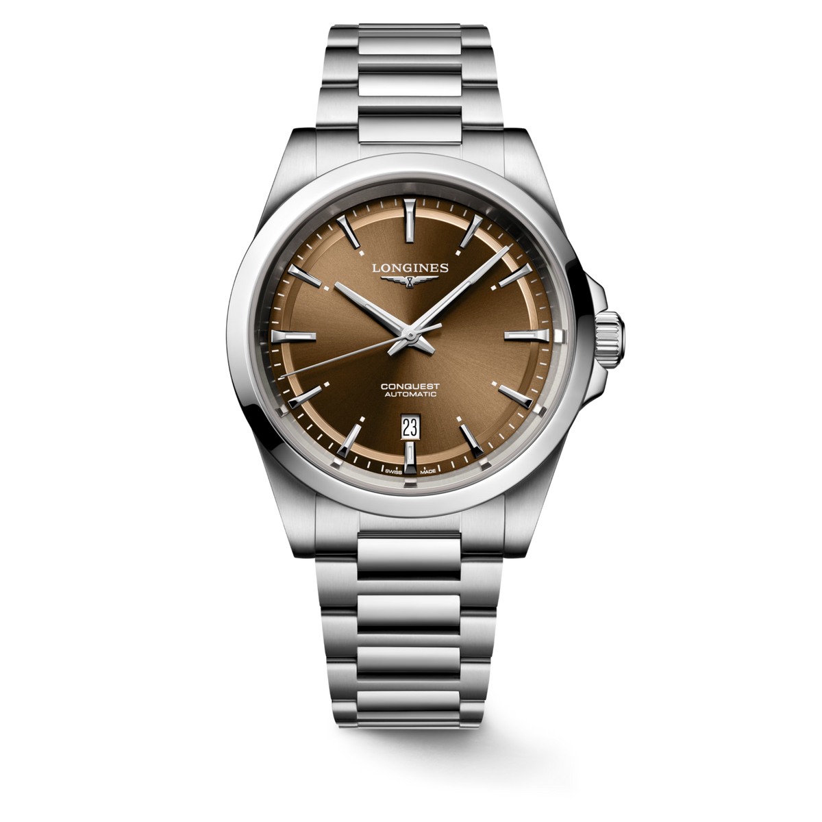 Longines Conquest 41mm Automatic Brown Dial Steel Bracelet Watch – front view