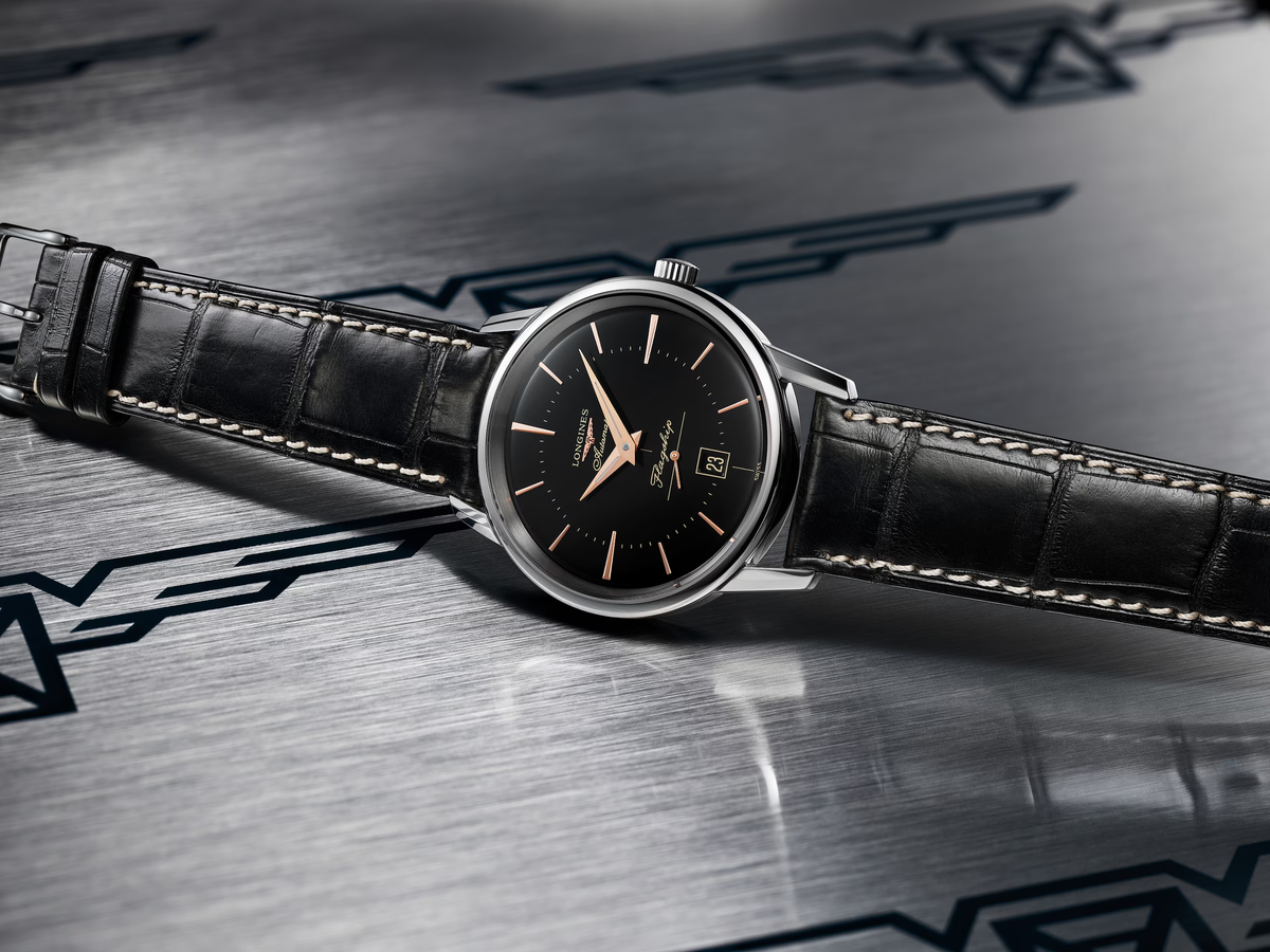 Longines Flagship Heritage 38.50mm Automatic Black Dial Black Alligator Strap Watch