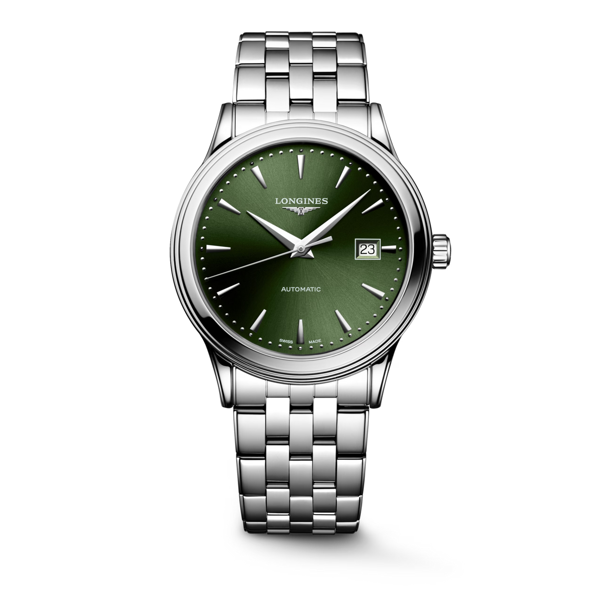 Longines Flagship Classic 40mm Automatic Green Dial Steel Bracelet Watch – front view