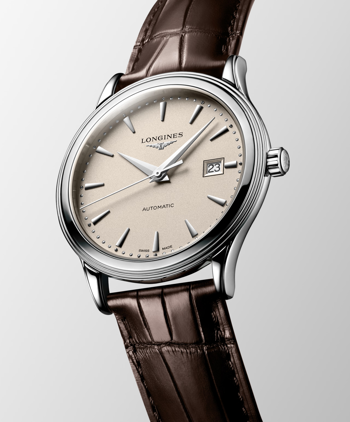 Longines Flagship Classic 40.00mm Automatic Beige Dial Brown Alligator Strap Watch
