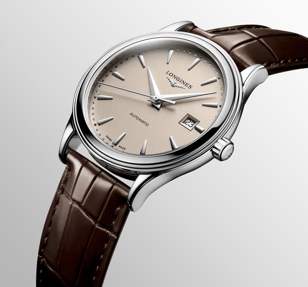 Longines Flagship Classic 40.00mm Automatic Beige Dial Brown Alligator Strap Watch