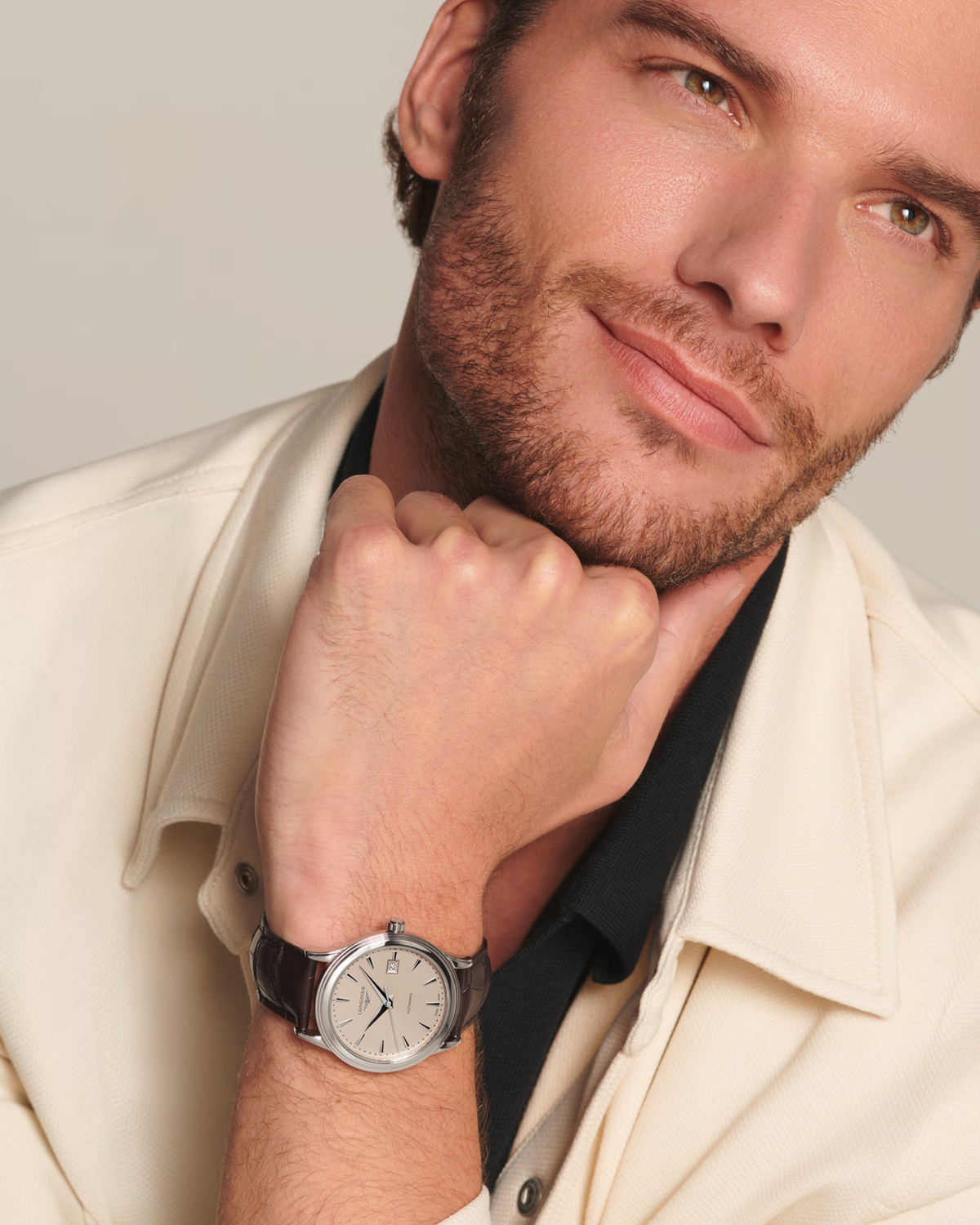 Longines Flagship Classic 40.00mm Automatic Beige Dial Brown Alligator Strap Watch