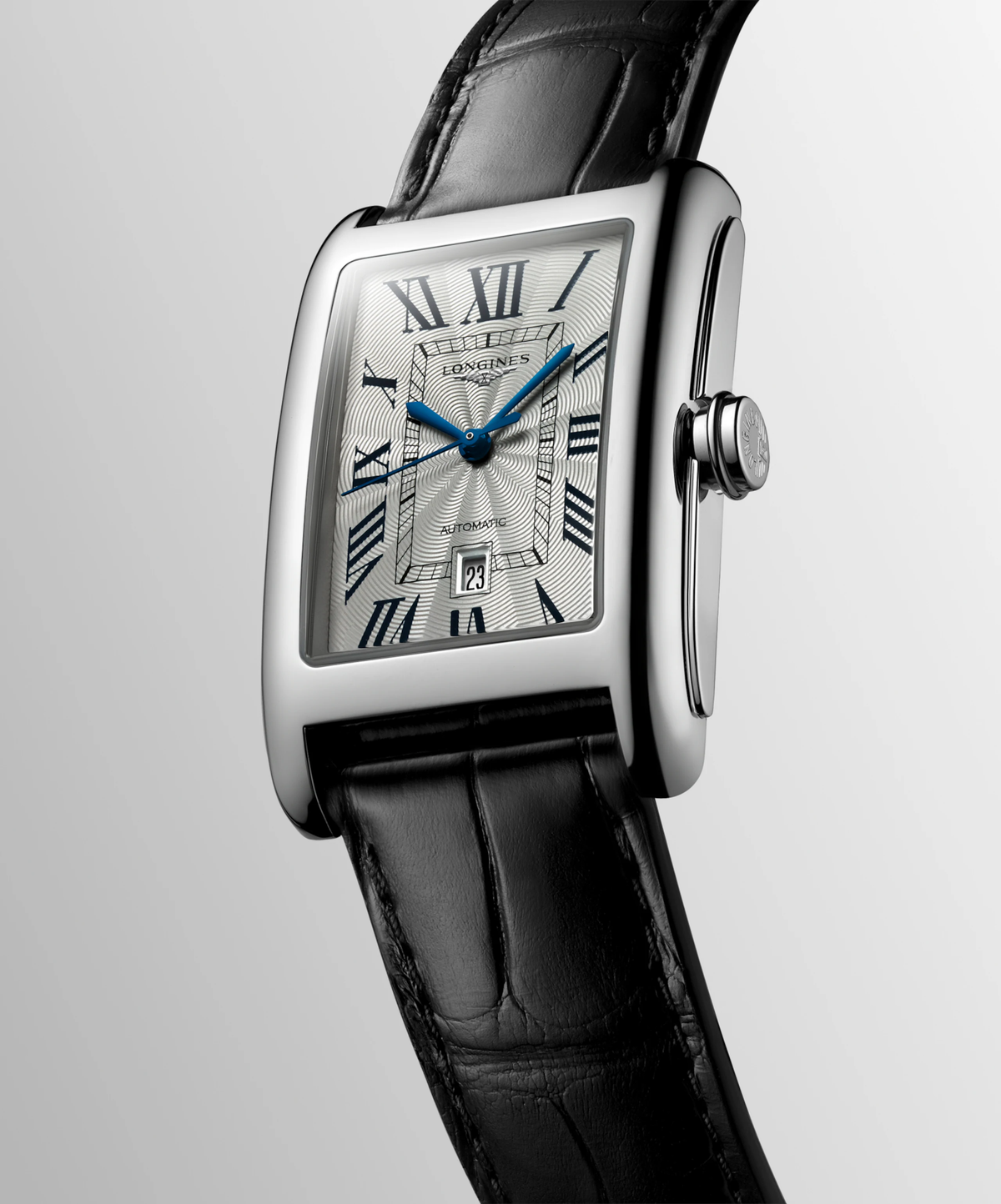 Longines DolceVita 27.70 x 43.80mm Automatic Silver "flinqué" Dial Black Alligator Strap Watch