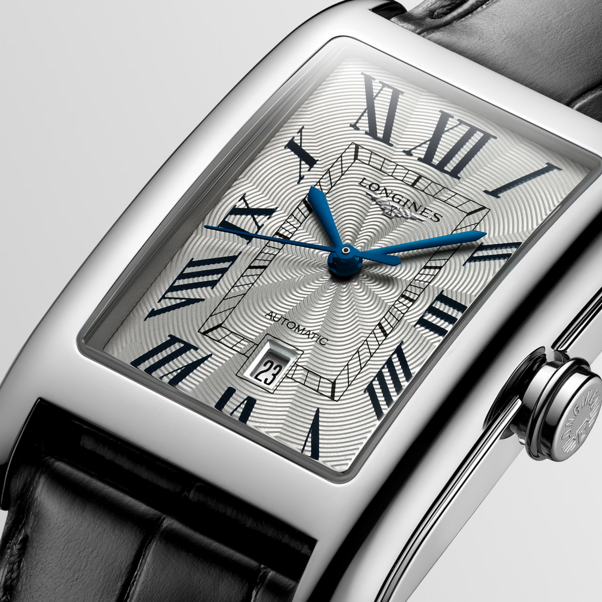 Longines DolceVita 27.70 x 43.80mm Automatic Silver "flinqué" Dial Black Alligator Strap Watch