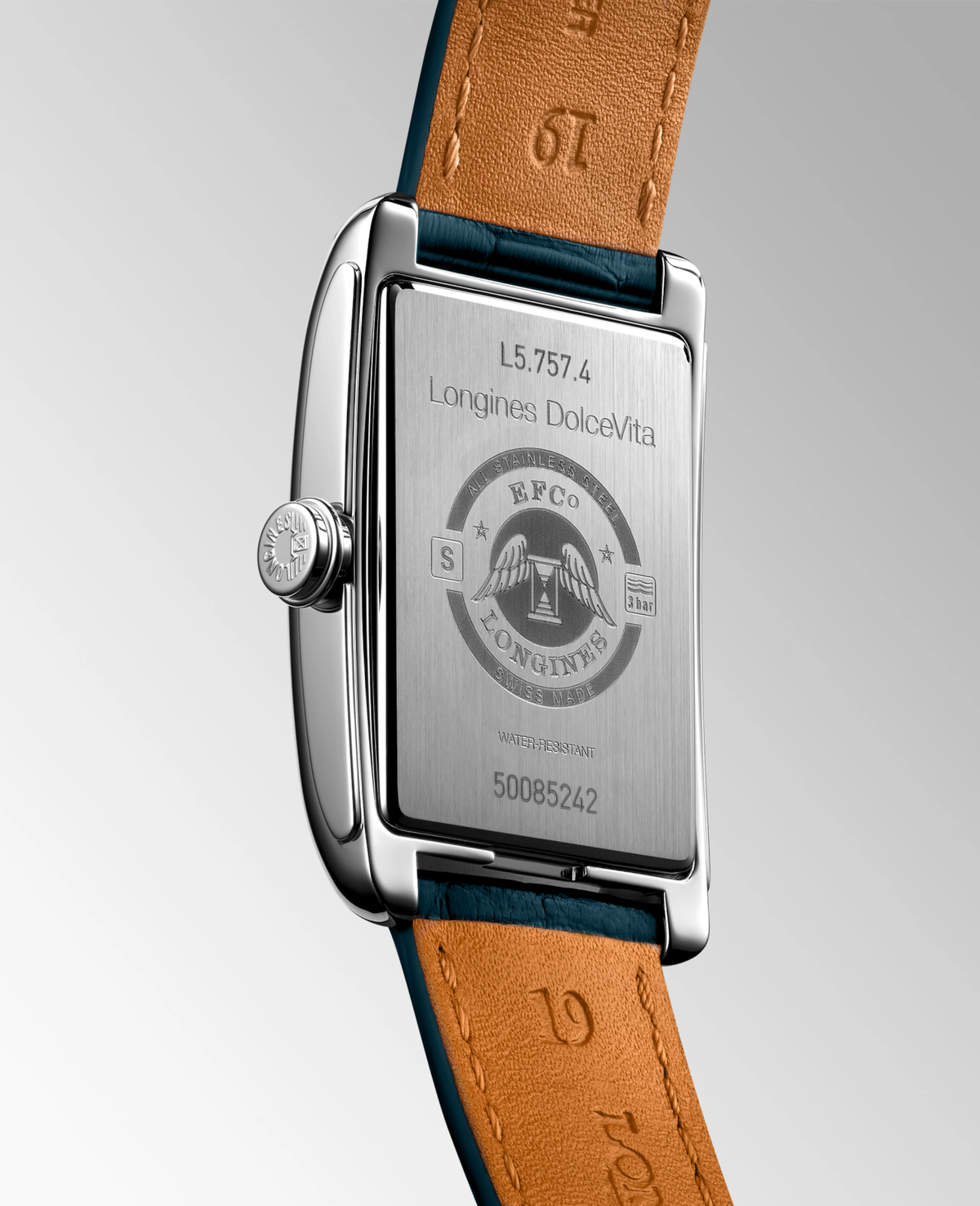 Longines DolceVita 27.70 x 43.80mm Automatic Silver "flinqué" Dial Blue Alligator Strap Watch