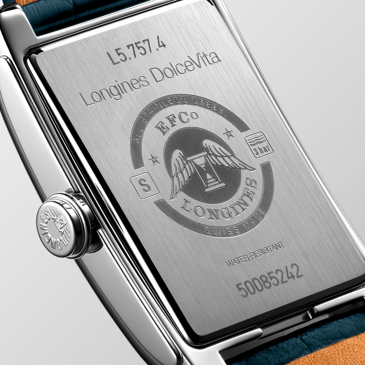 Longines DolceVita 27.70 x 43.80mm Automatic Silver "flinqué" Dial Blue Alligator Strap Watch