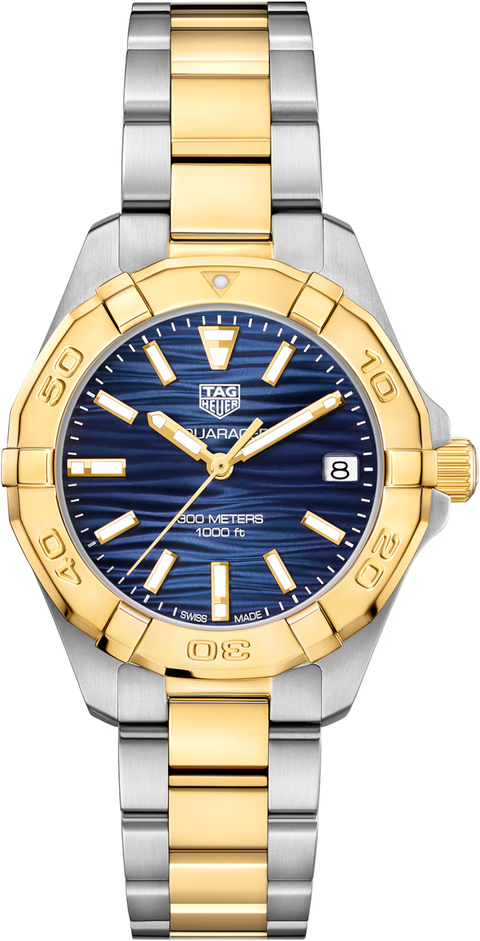 TAG Heuer Aquaracer 32mm Quartz Rhodium Blue Sunray brushed Dial Silver & gold Steel plated Watch