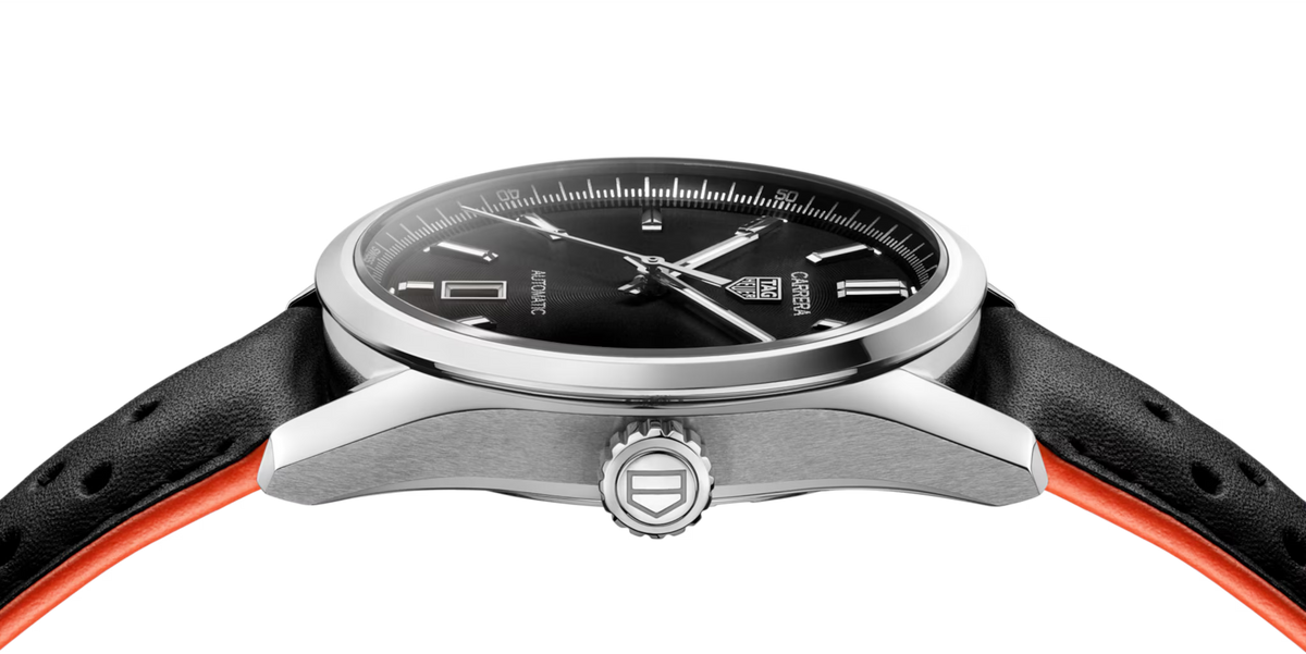 TAG Heuer Carrera 39mm Automatic Black "Azurage" Dial Black Leather Watch