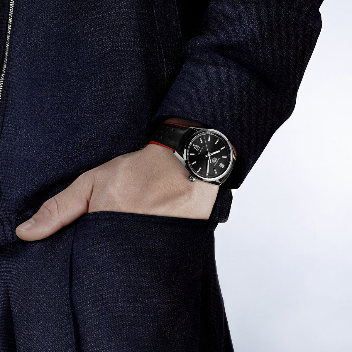 TAG Heuer Carrera 39mm Automatic Black "Azurage" Dial Black Leather Watch