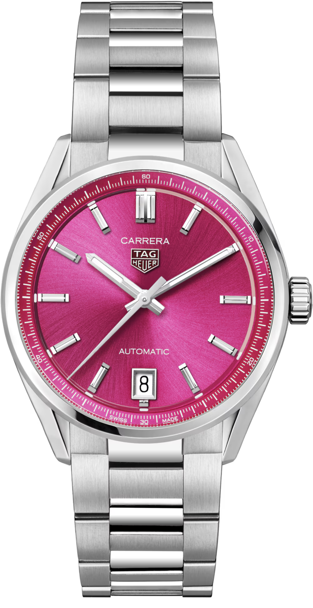 TAG Heuer Carrera 36mm Automatic Pink Snailed Dial Silver Steel Watch