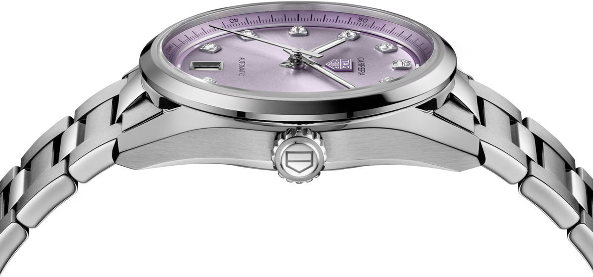 TAG Heuer Carrera 36mm Automatic Purple Snailed Dial Silver Steel Watch