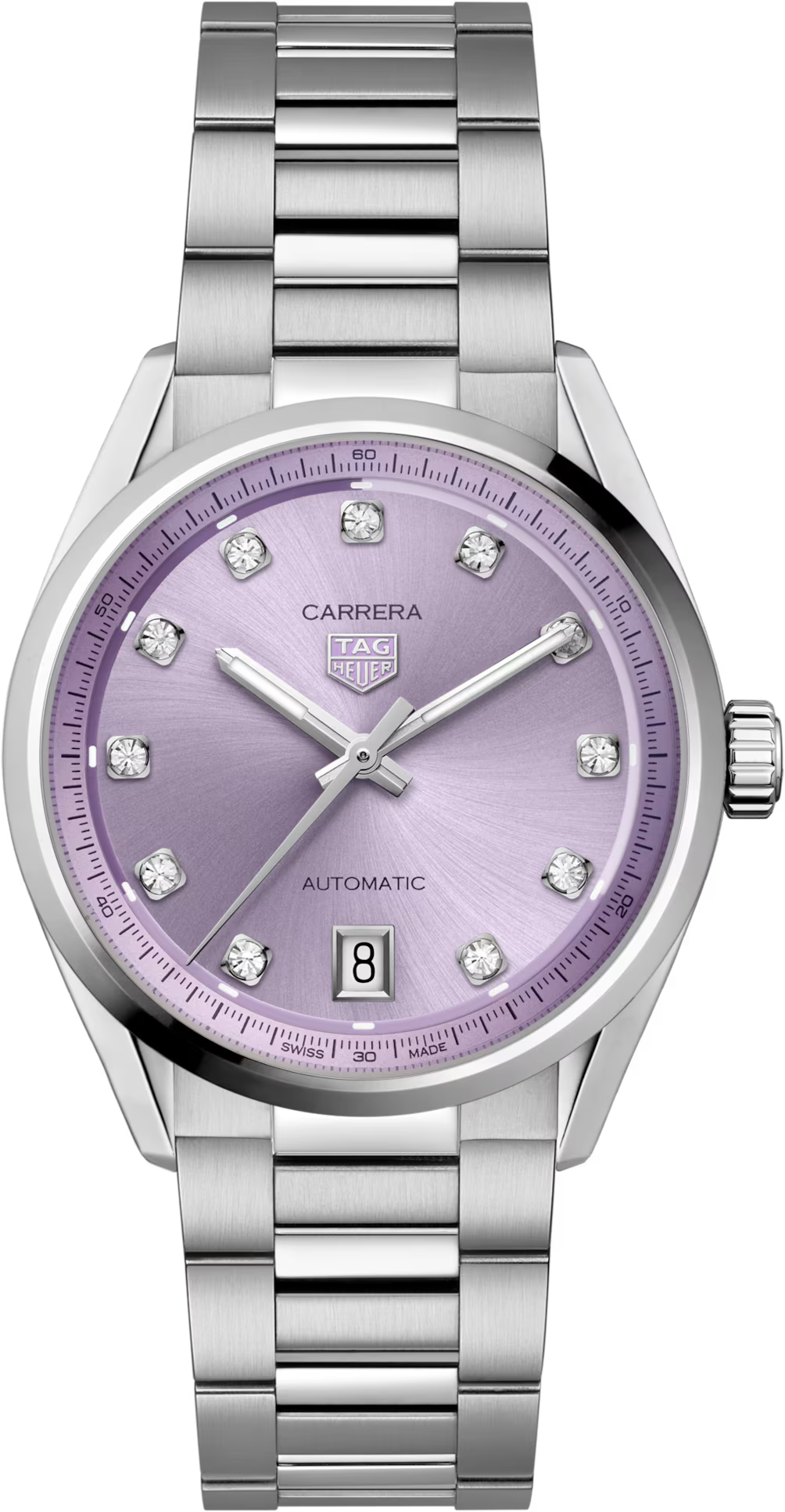 TAG Heuer Carrera 36mm Automatic Purple Snailed Dial Silver Steel Watch