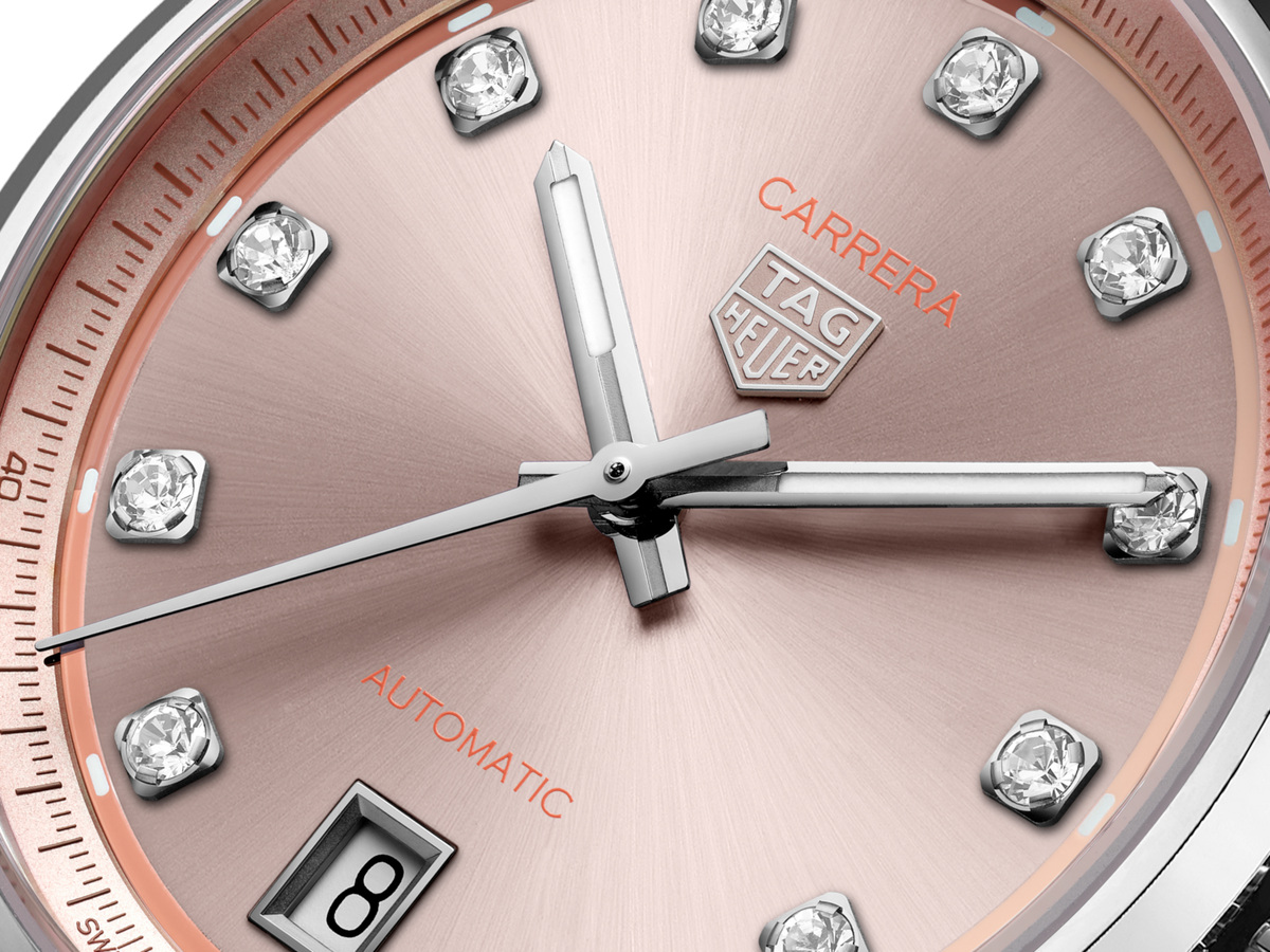 TAG Heuer Carrera 36mm Automatic Pink Sunray brushed Dial Silver Steel Watch