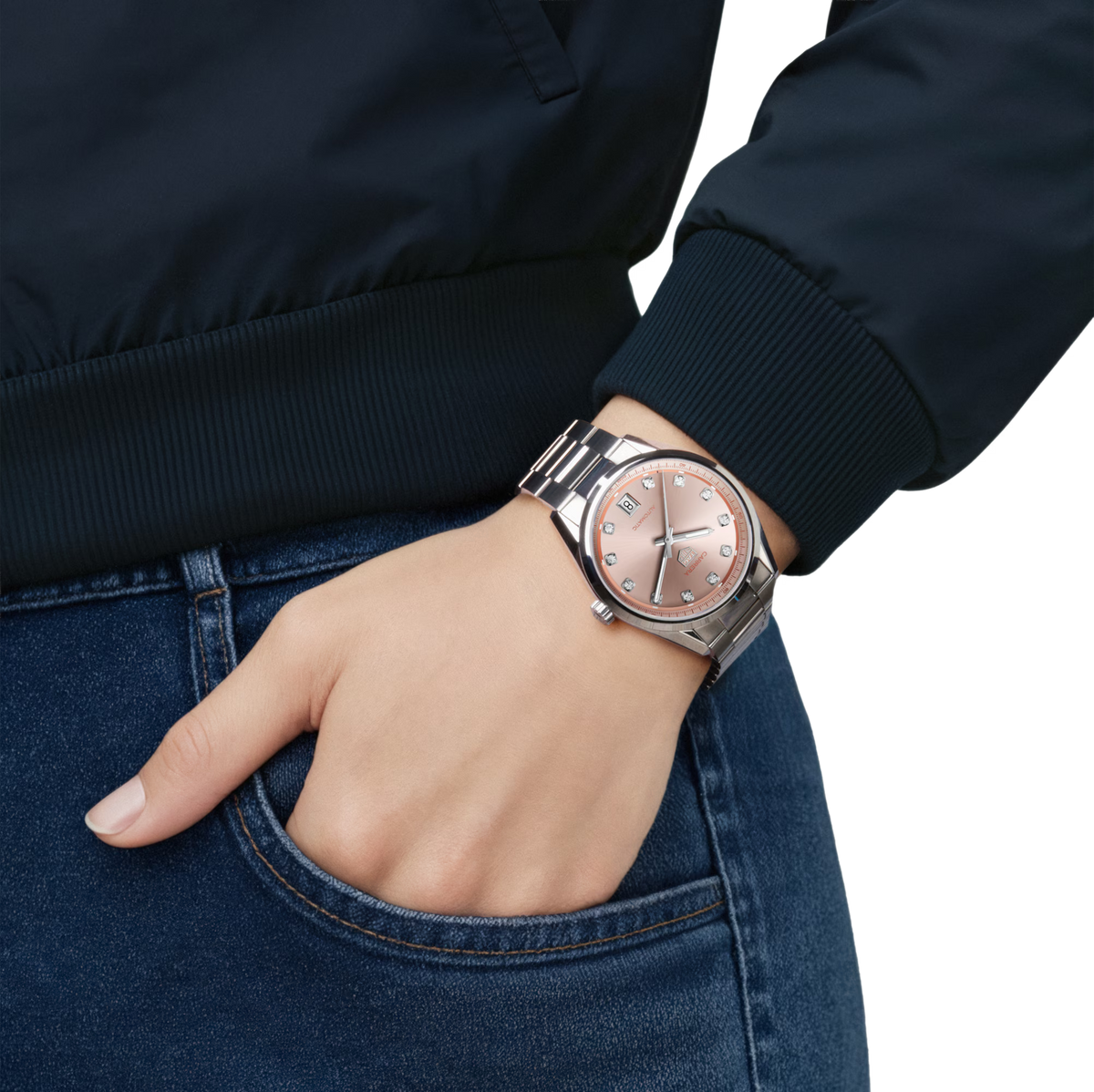 TAG Heuer Carrera 36mm Automatic Pink Sunray brushed Dial Silver Steel Watch