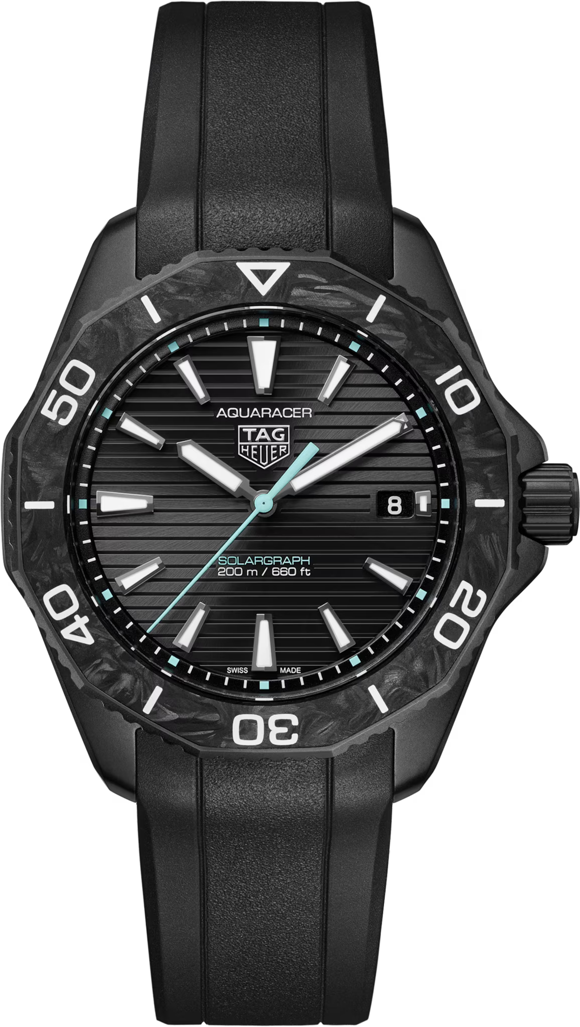 TAG Heuer Aquaracer 40mm Solargraph Black Sunray brushed Dial Black Rubber Watch