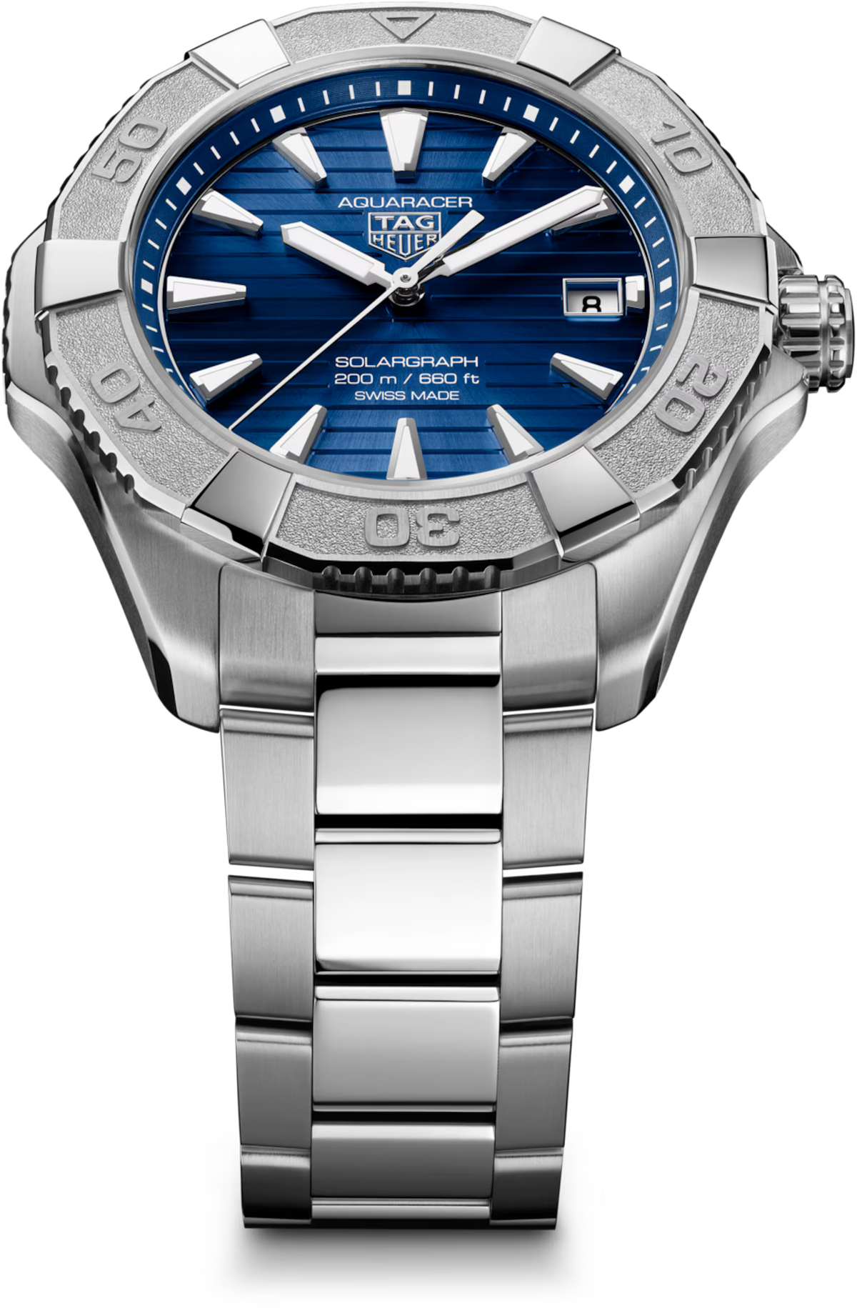 TAG Heuer Aquaracer 40mm Solargraph Blue Sunray brushed Dial Silver Steel Watch