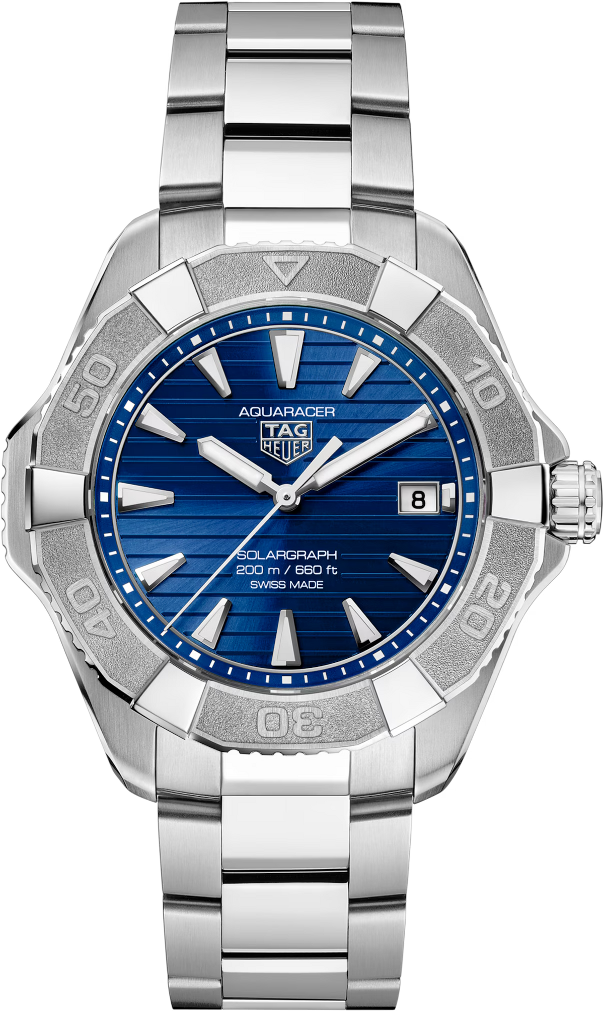 TAG Heuer Aquaracer 40mm Solargraph Blue Sunray brushed Dial Silver Steel Watch