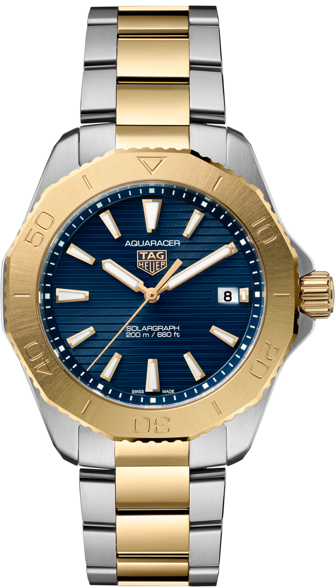 TAG Heuer Aquaracer 40mm Solargraph Blue Sunray brushed Dial Silver & gold Steel plated Watch