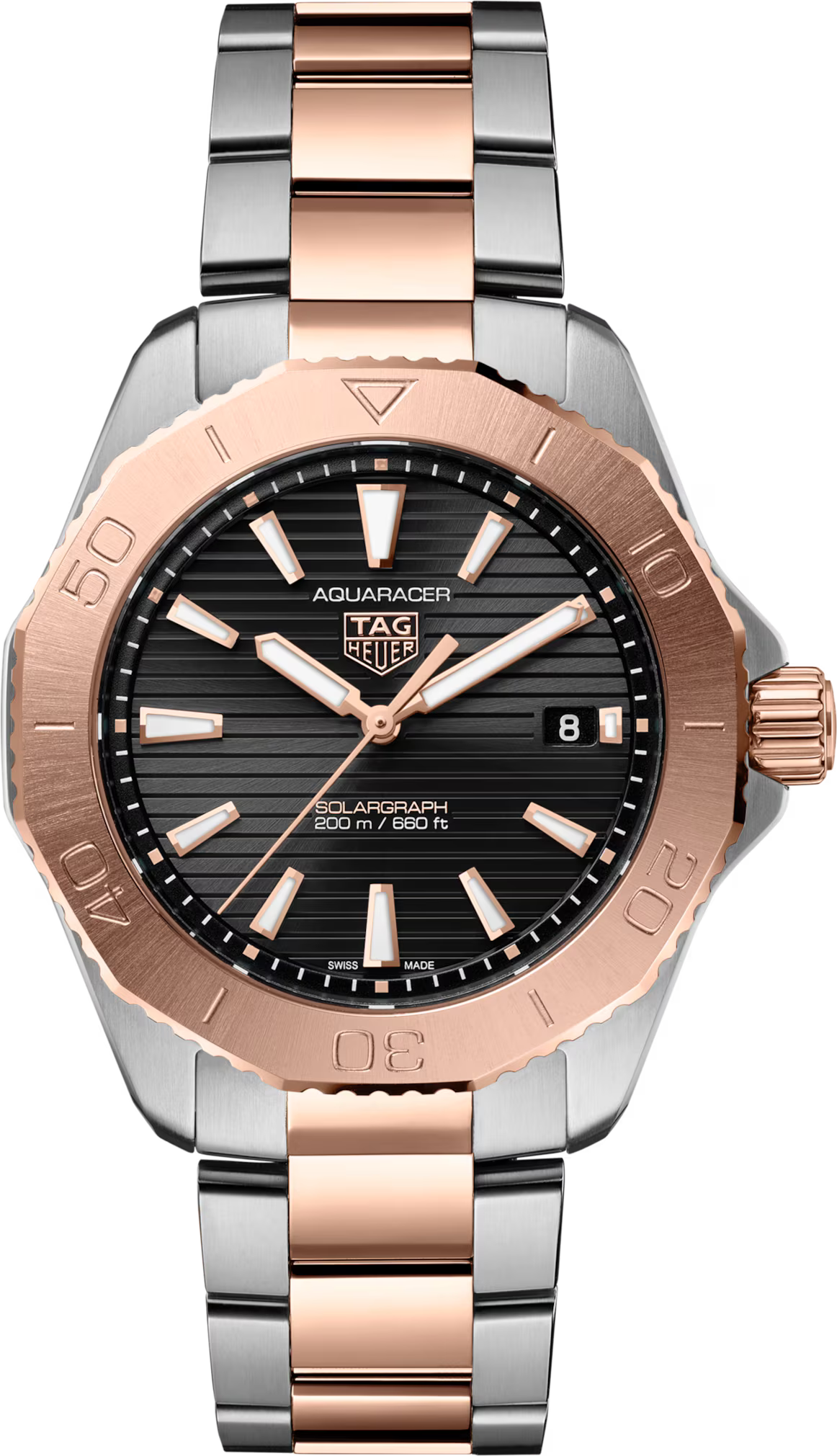TAG Heuer Aquaracer 40mm Solargraph Black Sunray brushed Dial Silver & gold Steel plated Watch
