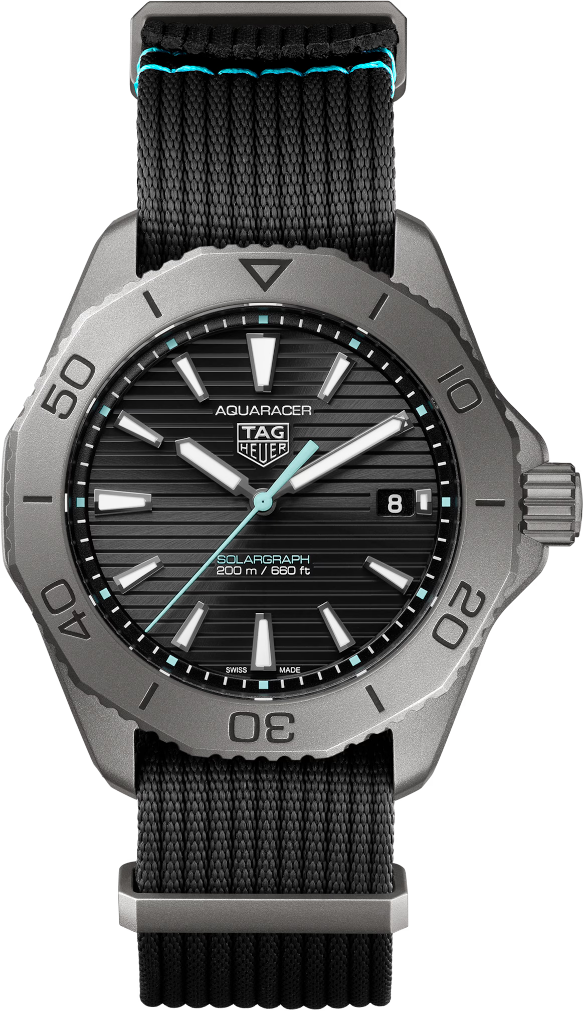 TAG Heuer Aquaracer 40mm Solargraph Black Sunray brushed Dial Grey Fabric Watch
